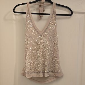 The Limited Vintage Sequin Embellished Tank Top - Cream